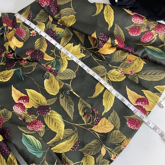 Linda Allard Ellen Tracy Green Silk Berry Print Button Up Blazer Size 10 - Picture 15 of 16